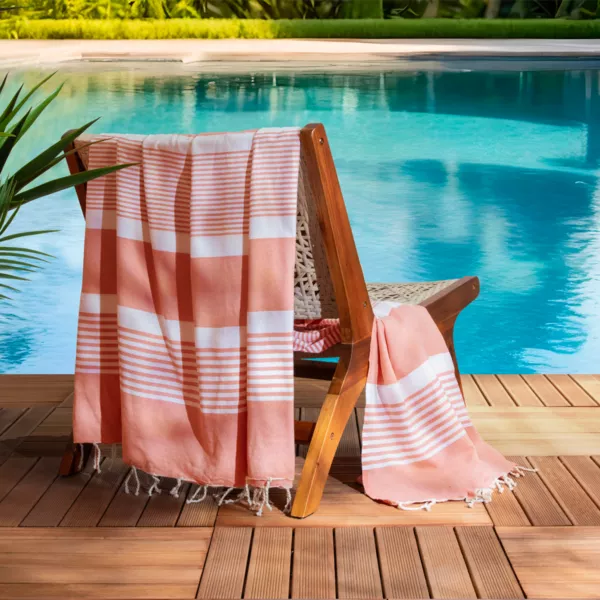Fouta af genbrugt bomuld (200 x 200 cm) Summer Coral