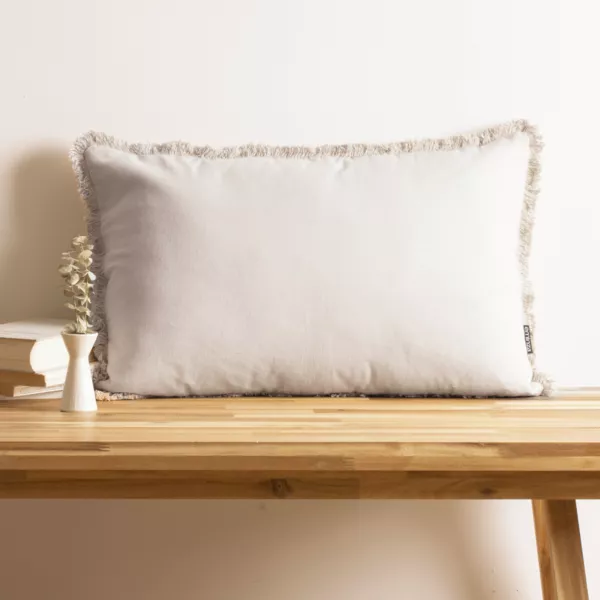 Coussin rectangulaire coton (40 x 60 cm) Pixel franges Beige