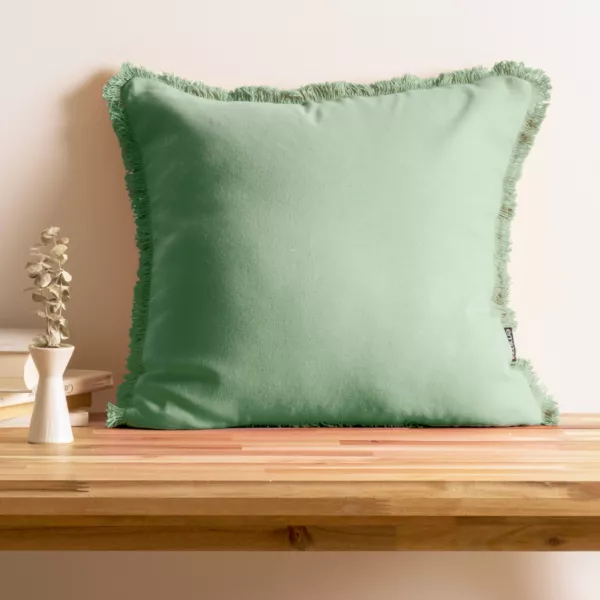 Coussin carr� coton (45 x 45 cm) Pixel franges Vert menthe
