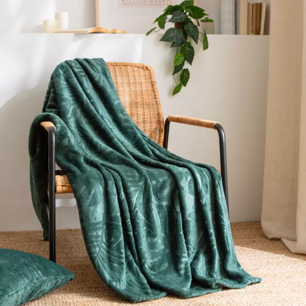 Plaid doux flanelle (125 x 150 cm) Flore Vert