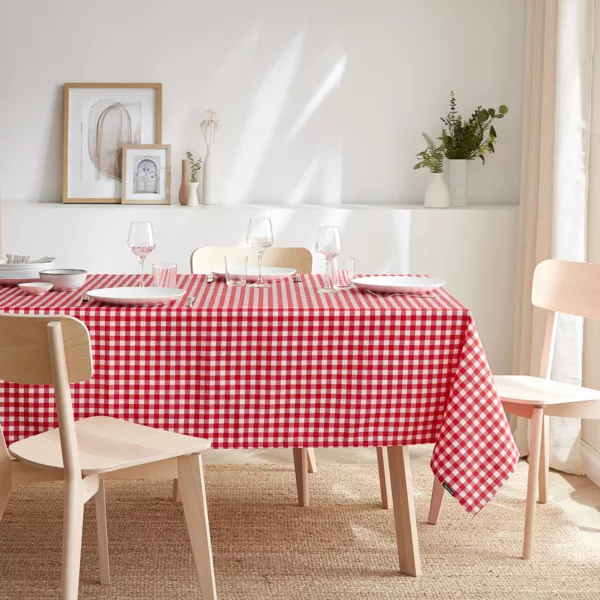 Rektangul�rt dug med pletafvisende (140 x 250 cm) Elise Vichy R�d