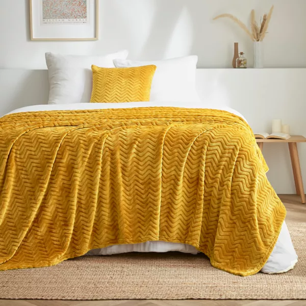 Plaid doux flanelle (180 x 230 cm) Zag Jaune moutarde