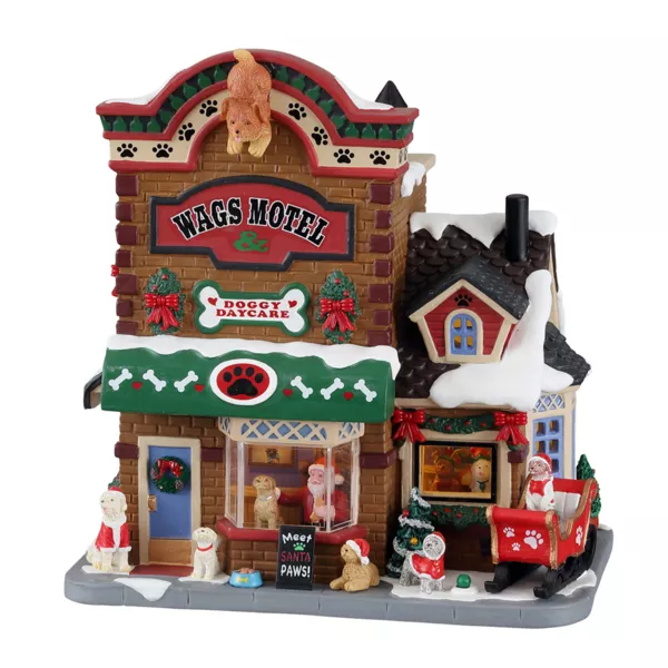 Village de No�l Lemax lumineux H�tel pour chiens Wags Motel