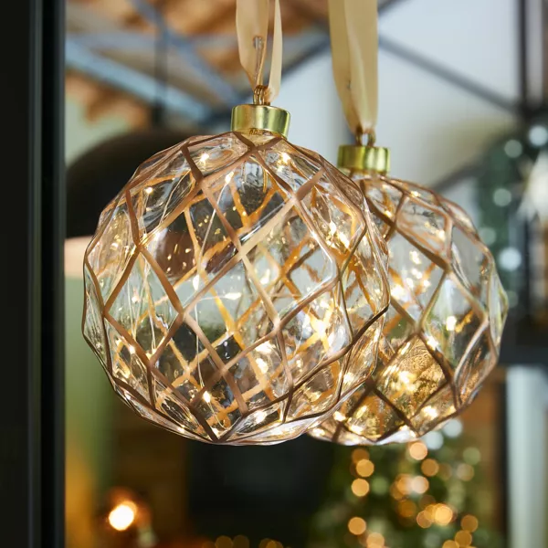 Suspensi�n luminosa a pilas 30 LED (D14 cm) Vintage Oro y blanco c�lido