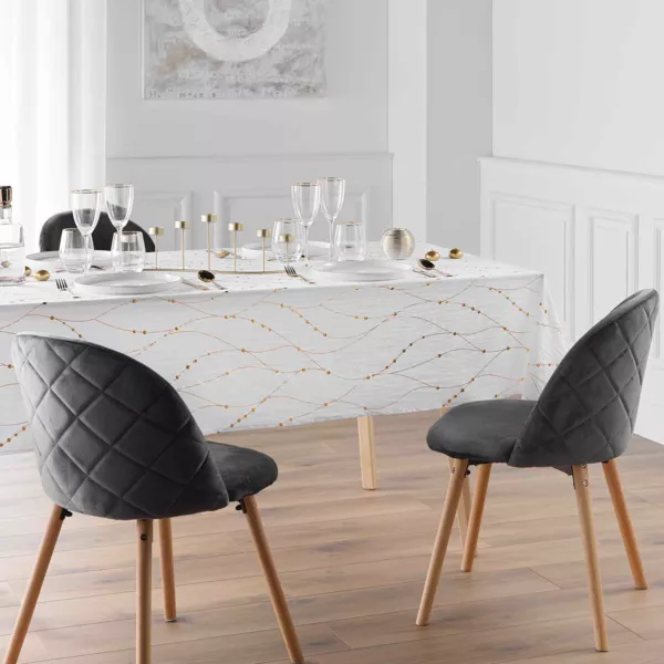 Nappe de No�l rectangulaire anti tache (140 x 240 cm) Firmament Blanc et dor�