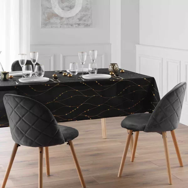 Rechteckige Tischdecke fleckenabweisend (140 x 240 cm) Firmament Schwarz und Gold