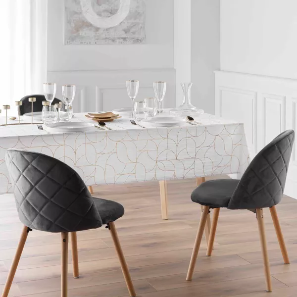 Rechteckige Tischdecke fleckenabweisend (140 x 240 cm) Louxor Wei� und Gold