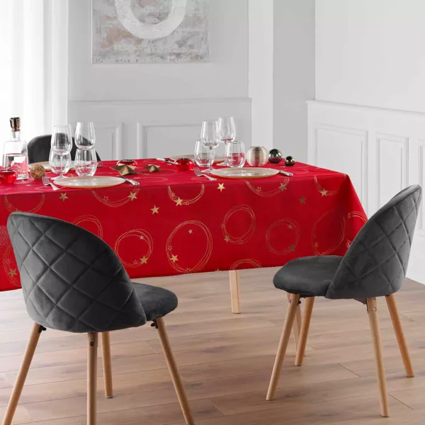 Tovaglia di Natale rettangolare anti macchia (150 x 300 cm) Stella Rosso e dorato