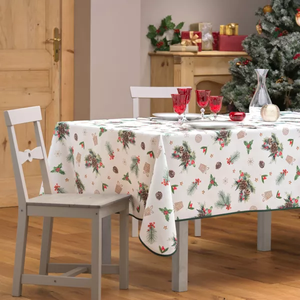 Tovaglia rettangolare anti macchia per Natale (150 x 300 cm) Hollystar Bianco