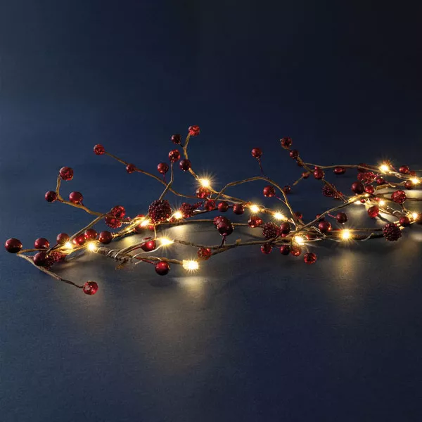 Guirlande lumineuse � piles 45 LED (180 cm) Baies Rouge et blanc chaud