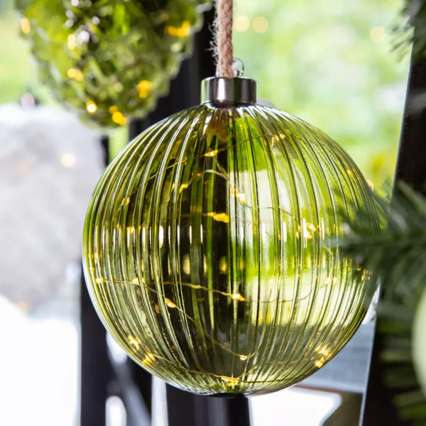Suspensi�n luminosa a pilas 40 LED (D20 cm) Vintage Verde T�/blanco c�lido