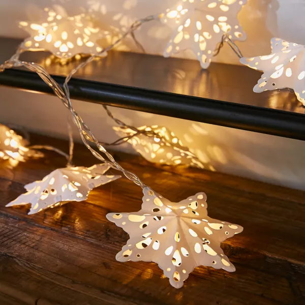 Guirnalda luminosa a pilas 10 LED (2,25 m) Copos de nieve en papel Blanco c�lido