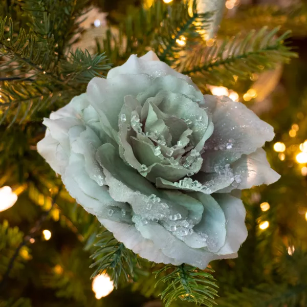 Fleur d�corative sur pince paillet�e (D14 cm) Vert sauge