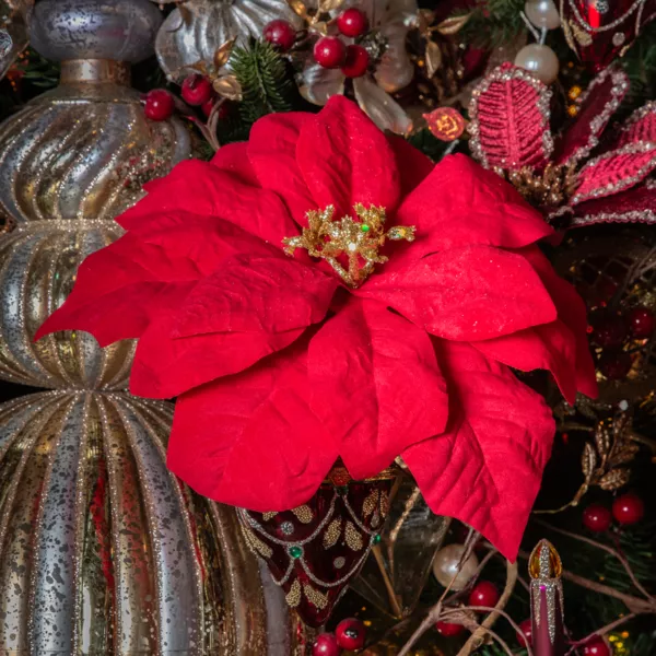 Poinsettia de No�l Giana sur clip (D26 cm) Rouge