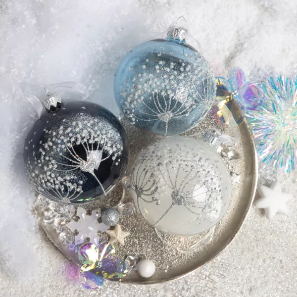 Lot de 6 boules de No�l en verre (D80 mm) Berce du Caucase Bleu