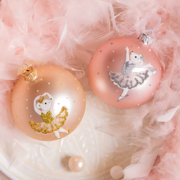 Set van 6 glazen kerstballen (D80 mm) Ballerina's Roze en parel
