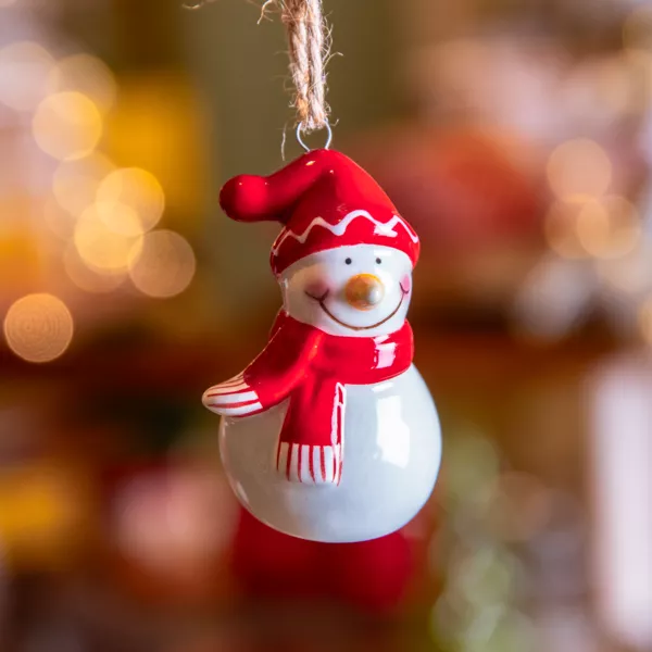 Bonhomme de neige à suspendre (H6 cm) Dolomite Rouge et blanc