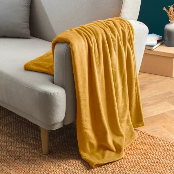 Plaid doux flanelle (125 x 150 cm) Didou Jaune moutarde