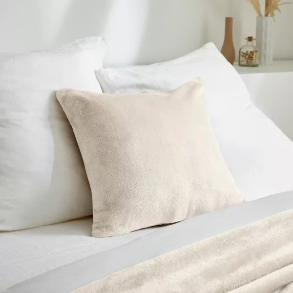 Housse de coussin carr�e flanelle (45 x 45 cm) Didou Beige gr�ge