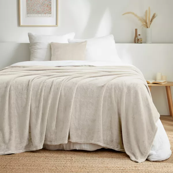 Plaid doux flanelle (220 x 240 cm) Didou Beige gr�ge