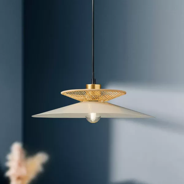 Suspensi�n luminosa de metal y bamb� (D36 cm) Envertito Beige