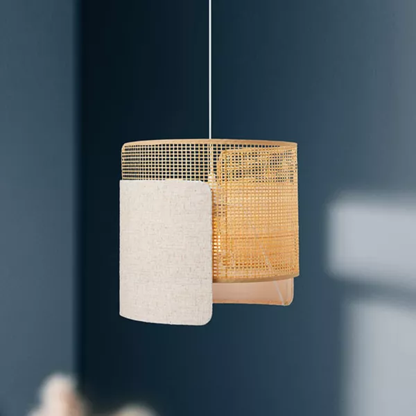 Lampadario lino e bamb� (D28,5 cm) Germoglio Beige