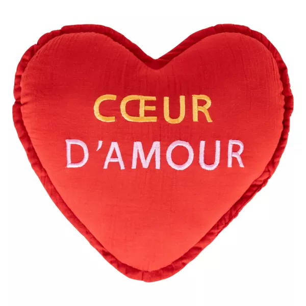 Cuscino cuore per bambini in cotone (40 cm) Amore Rosso