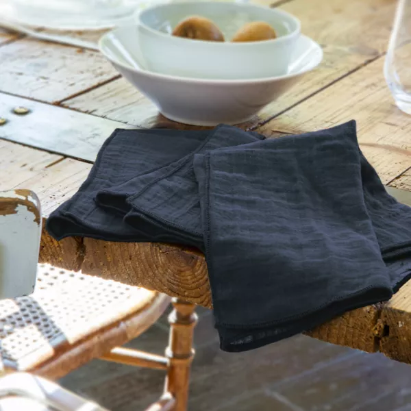 Lot de 3 serviettes gaze de coton (40 x 40 cm) Ga�a Bleu nuit