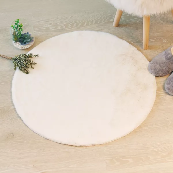 Tappeto rotondo ecopelliccia (80 cm) Jona Avorio