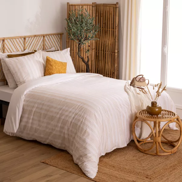 Housse de couette et deux taies coton (240 x 220 cm) Dobby Terracotta