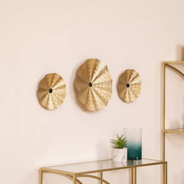 Set van 3 metalen muurdecoraties (D33,5 cm) Leslie Goud