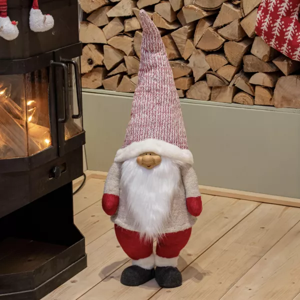 H�ndlavet jule-nisse (H85 cm) Glad og med hvidt sk�g