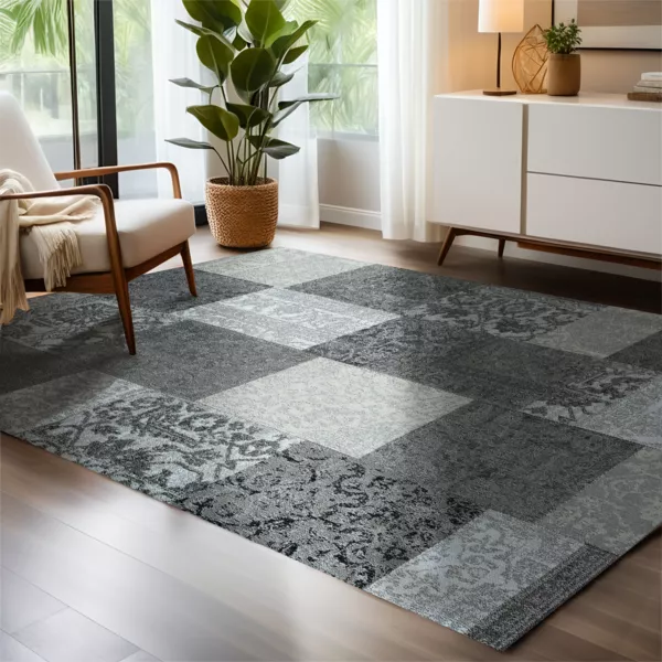 Alfombra rectangular de sal�n de jacquard (160 x 230 cm) Rishi Negro y Gris