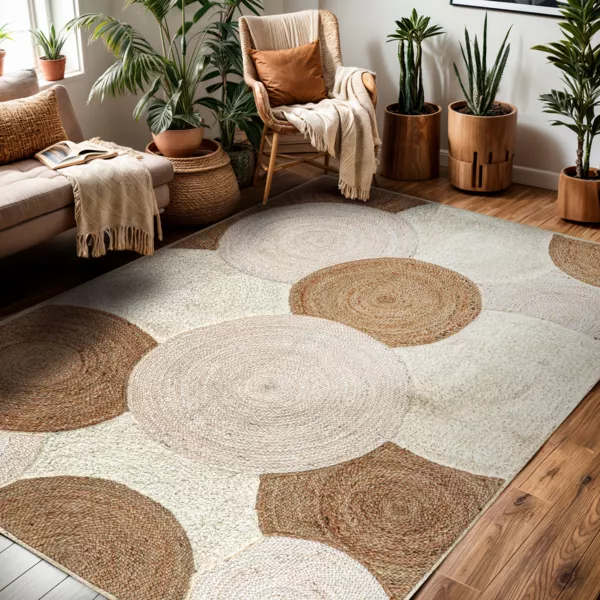 Rechteckiger Wohnzimmerteppich Jute handgeknüpft (140 x 200 cm) Reina Beige