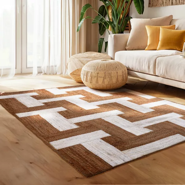 Alfombra rectangular de sal�n de yute tejida a mano (140 x 200 cm) Anjali Marr�n