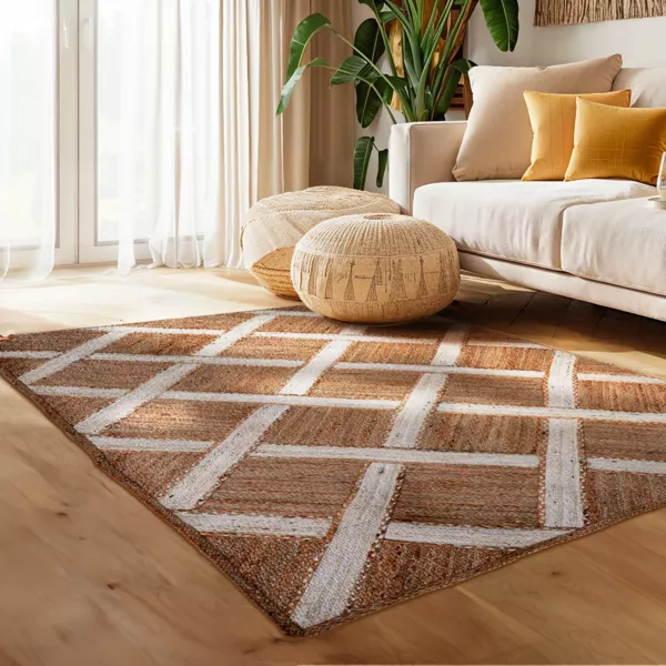 Alfombra rectangular de sal�n de yute tejida a mano (140 x 200 cm) Akira Marr�n