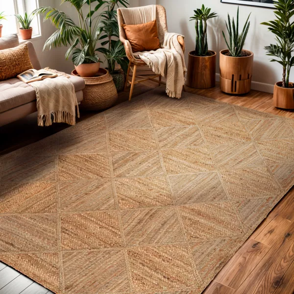 Tappeto rettangolare per soggiorno juta intrecciato a mano (140 x 200 cm) Anaya Marrone