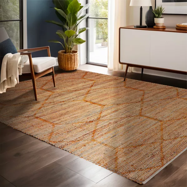 Alfombra rectangular de sal�n de yute y algod�n tejida a mano (140 x 200 cm) Jaya Marr�n