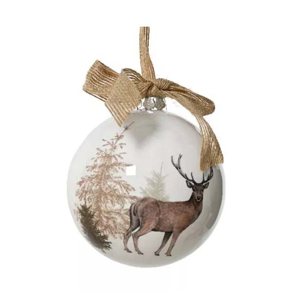 Pallina di Natale (D100 mm) Cervo selvaggio e fiocco Naturale