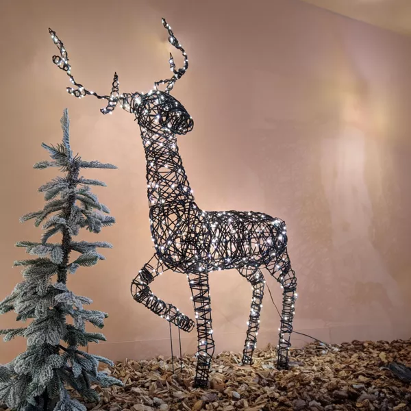 Renne lumineux 360 Micro LED (H124 cm) Glenn r�sine tress�e Brun Blanc chaud