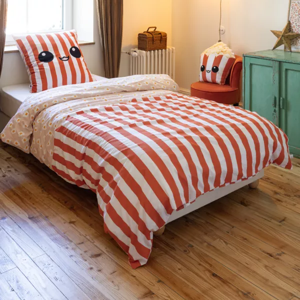 Housse de couette et deux taies enfant coton (200 x 200 cm) Fresh popcorn Rouge