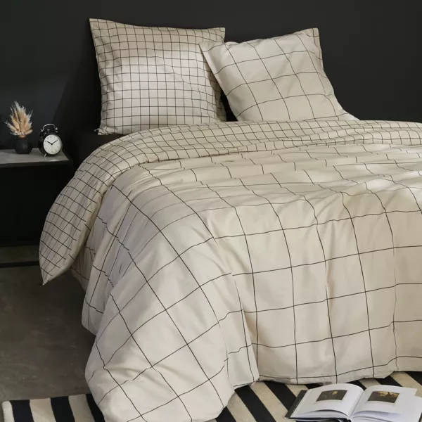 Housse de couette et deux taies coton (200 x 200 cm) Carrie Beige