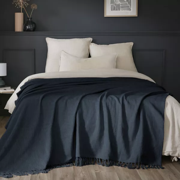 Plaid coton (180 x 220 cm) Sixtine Bleu nuit