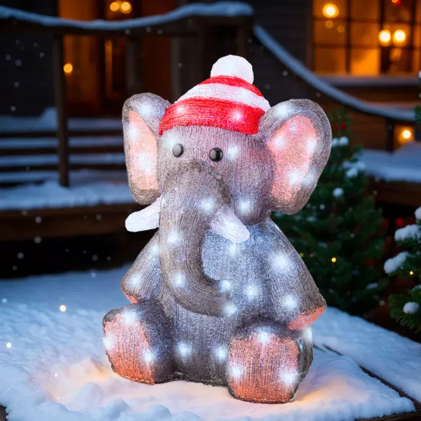 Lysende elefant med 70 LED (H46 cm) Lulu Kold Hvid