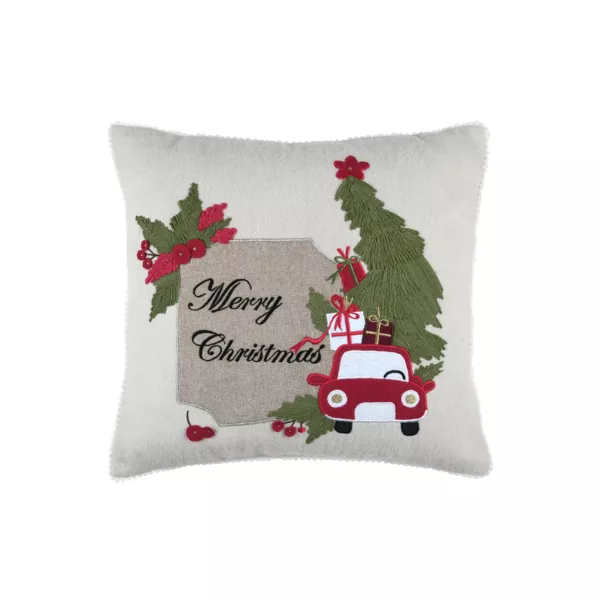 Coussin de No�l brod� (45 x 45 cm) V�ux Merry Christmas Naturel
