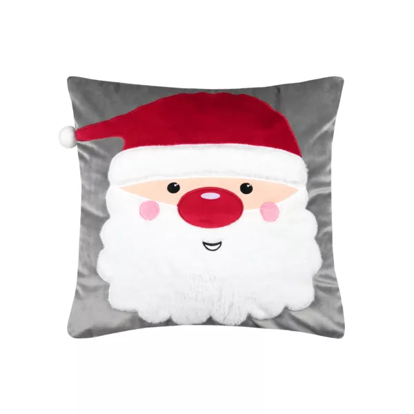 Coussin de No�l carr� velours (45 x 45 cm) Edgard P�re No�l Gris