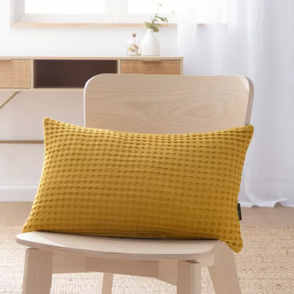 Housse de coussin rectangulaire coton nid d'abeille (30 x 50 cm) Maya Jaune safran
