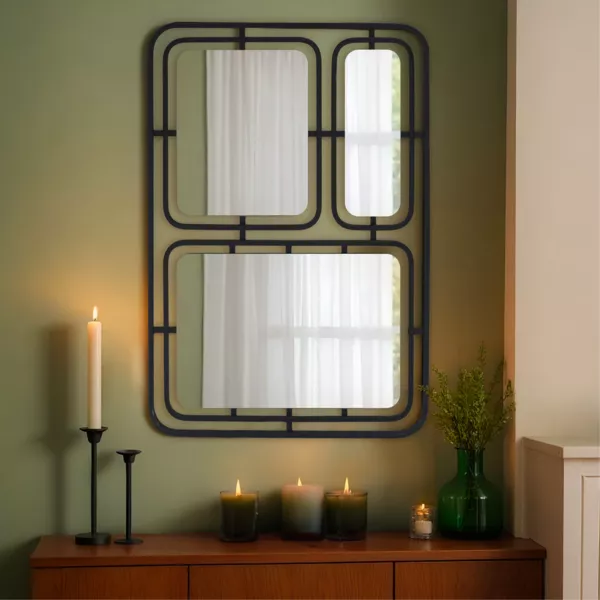 Metalen wandspiegel (H80 cm) Metallic Zwart Weerspiegeling