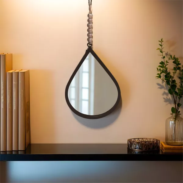 Metalen muurspiegel (H37 cm) Druppel water Zwart