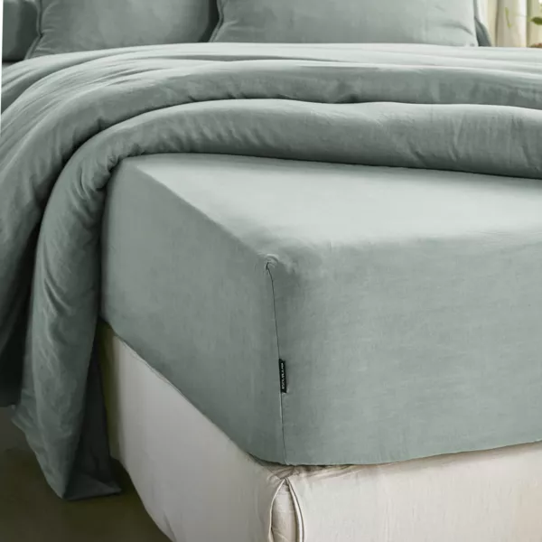 Drap housse lyocell Tencel� lav� (90 x 200 cm) Olivia Vert eucalyptus